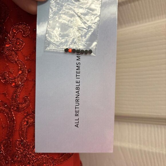 NWT Red Beaded Satin Lace Off Shoulder Ball Gown. White By Soieblu. Formal. Sz L - Picture 7 of 15